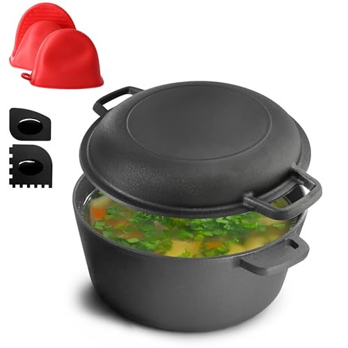 MegaChef 5 Quart PreSeasoned 2in1 Cast Iron Dutch Oven and Skillet
