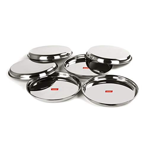 Sumeet Stainless Steel Heavy Gauge Deep Wall Dinner Plates with Mirror Finish 26.6cm Dia - Set of 6pc - Image 5