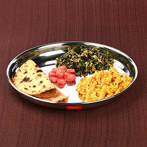 Sumeet Stainless Steel Heavy Gauge Deep Wall Dinner Plates with Mirror Finish 26.6cm Dia - Set of 6pc - Image 2