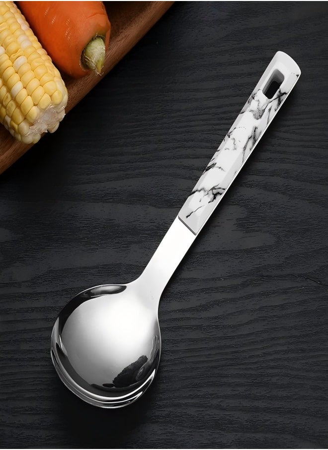 C&E White Stone Pattern 7CM Soup Spoon, Kitchen Stainless Steel Soup Spoon, PP Material Handle  - Image 1