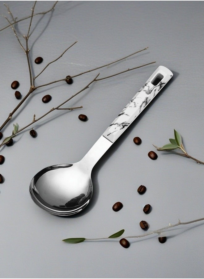 C&E White Stone Pattern 7CM Soup Spoon, Kitchen Stainless Steel Soup Spoon, PP Material Handle  - Image 2