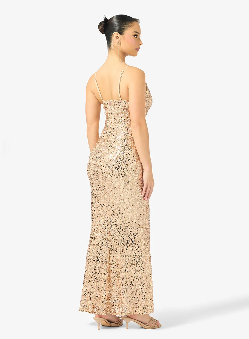 Ginger Strappy Bead Embellished Evening Dress