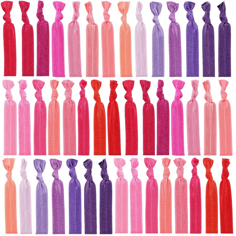 79style 120pcs Elastic Fabric Hair Ties Ribbon Hair Ties Knot Knotted Ponytail Holders No Dent Soft flat Hair Ties For Girls Hair Bands Hair Accessories 24 Colors Neon Pink