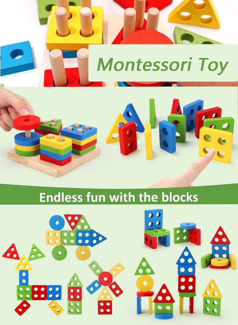 HomKawt Wooden Educational Toys Set of 9, Montessori Toys Wooden Musical Instruments for Kids,Xylophone/ Maracas/ Castanets/ Stacking Toy/Rainbow Stacking Ring/ Bead Maze / Bead Clock for Toddler - Image 4