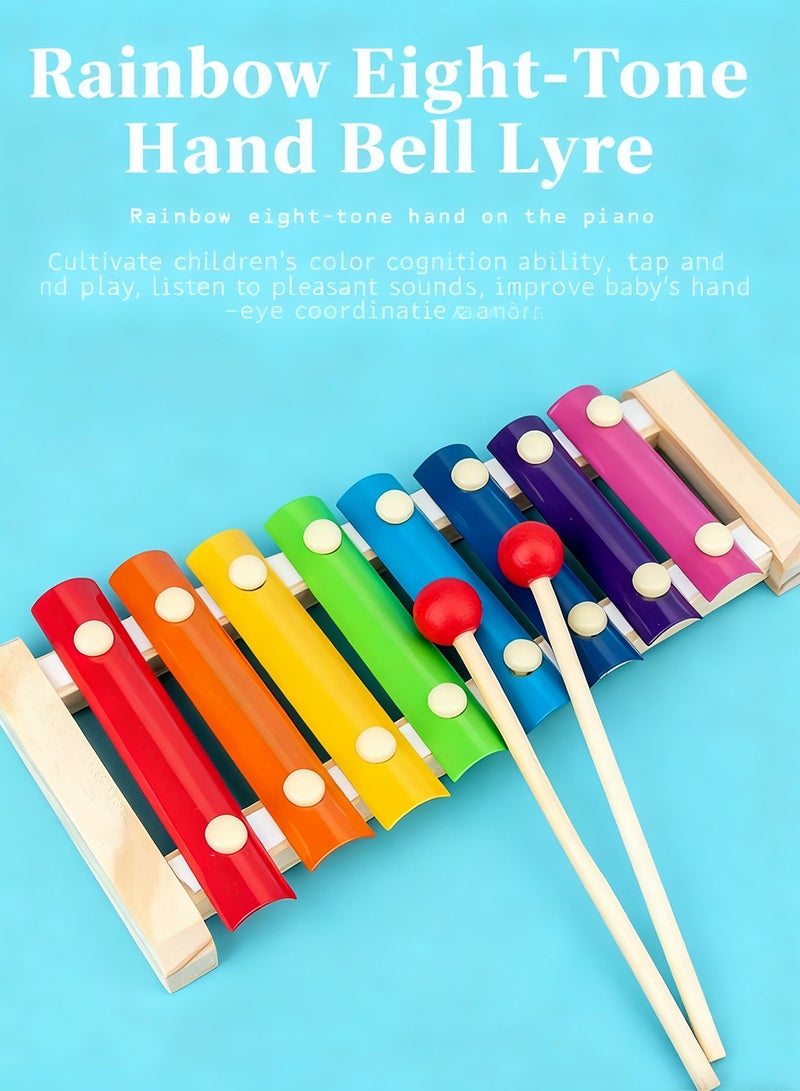 HomKawt Wooden Educational Toys Set of 9, Montessori Toys Wooden Musical Instruments for Kids,Xylophone/ Maracas/ Castanets/ Stacking Toy/Rainbow Stacking Ring/ Bead Maze / Bead Clock for Toddler - Image 2