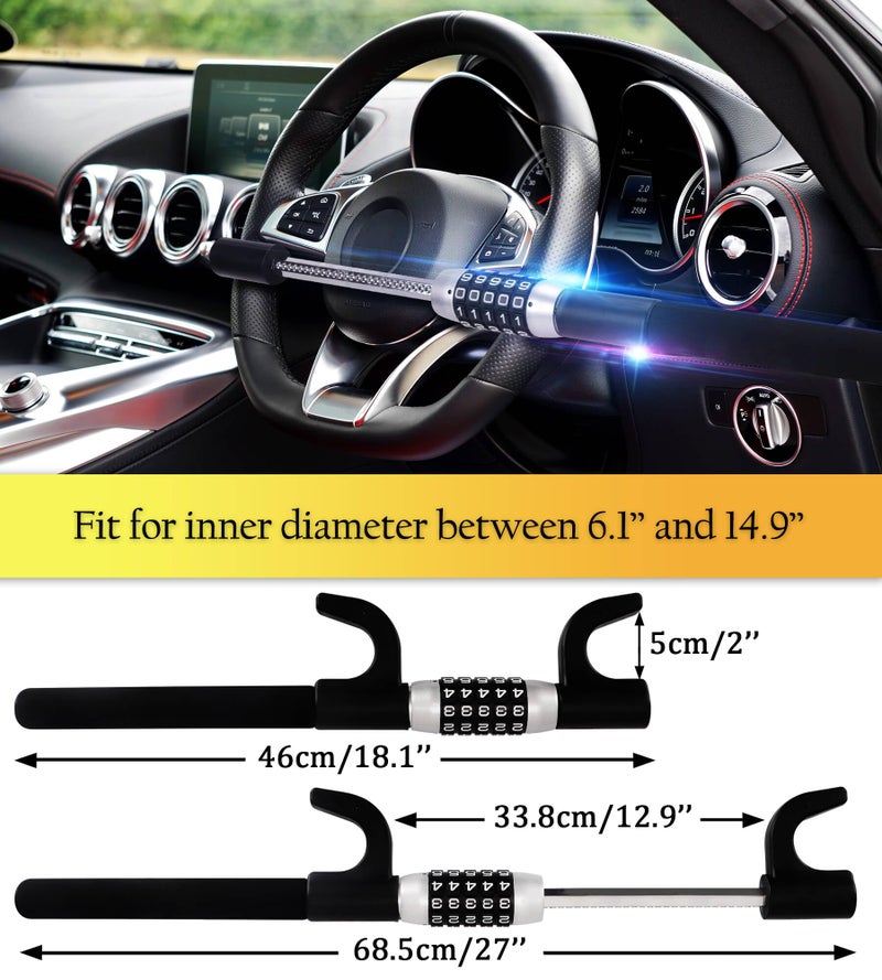 Tevlaphee Steering Wheel Lock, Car Lock Anti Theft Keyless Extendable Retractable Password 5 Coded Combination Lock, Heavy Duty Universal Fit (Black) - Image 5