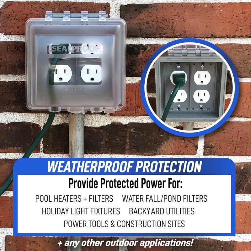 Sealproof 2-Gang Weatherproof Lockable In Use Electrical Power Outlet Cover, Two Gang, UL Extra Duty Compliant, 45-in1, Plastic Clear Frost - Image 4