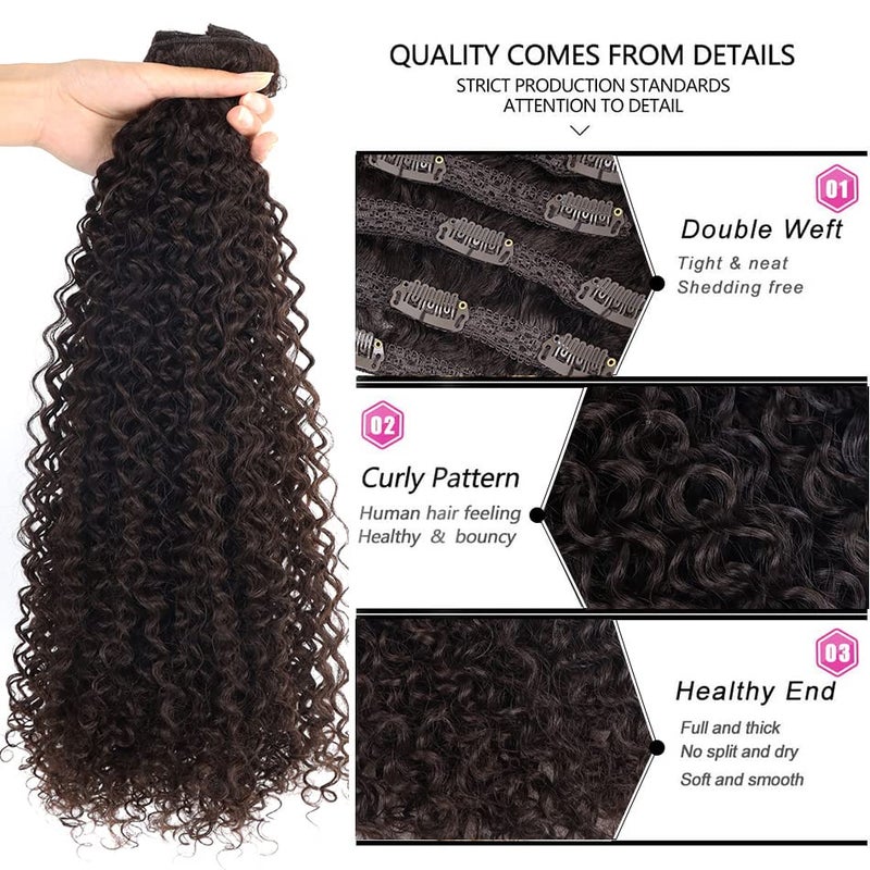 BHF 26 inch Kinky Curly Clip In Hair Extension, 140g Double Weft Full Head Heat Resistance Synthetic Hair Extension For Women 7pieces (#4-Curly) - Image 3