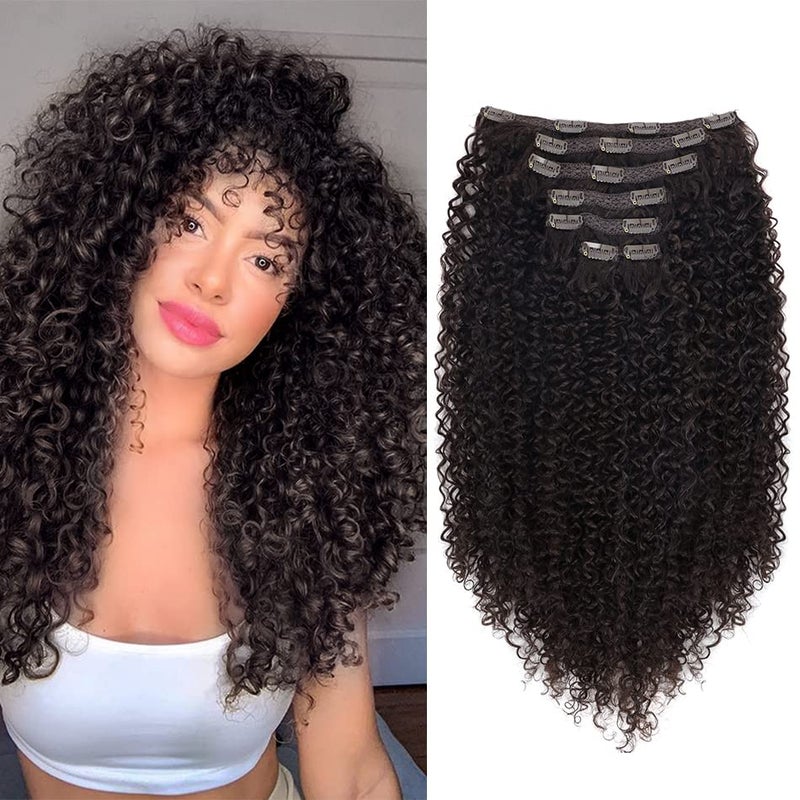 BHF 26 inch Kinky Curly Clip In Hair Extension, 140g Double Weft Full Head Heat Resistance Synthetic Hair Extension For Women 7pieces (#4-Curly) - Image 1