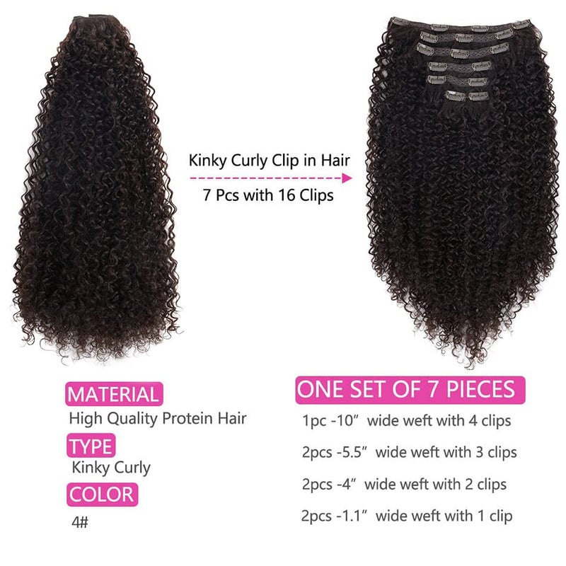 BHF 26 inch Kinky Curly Clip In Hair Extension, 140g Double Weft Full Head Heat Resistance Synthetic Hair Extension For Women 7pieces (#4-Curly) - Image 2