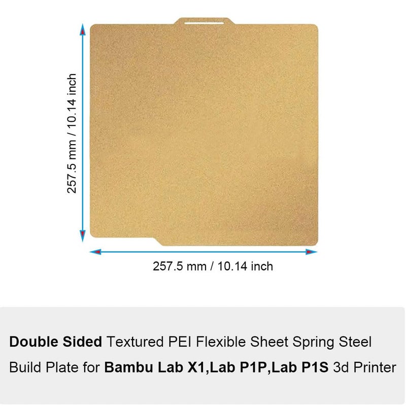 HzdaDeve PEI Sheet for Bambu Lab X1/X1C/P2S/P1P/P1S/A1 Carbon Build Plate Heated Bed Spring Steel Flexible Platform 257.5x257.5 mm Double Side Textured Board for 3D Printer (Gold) - Image 2