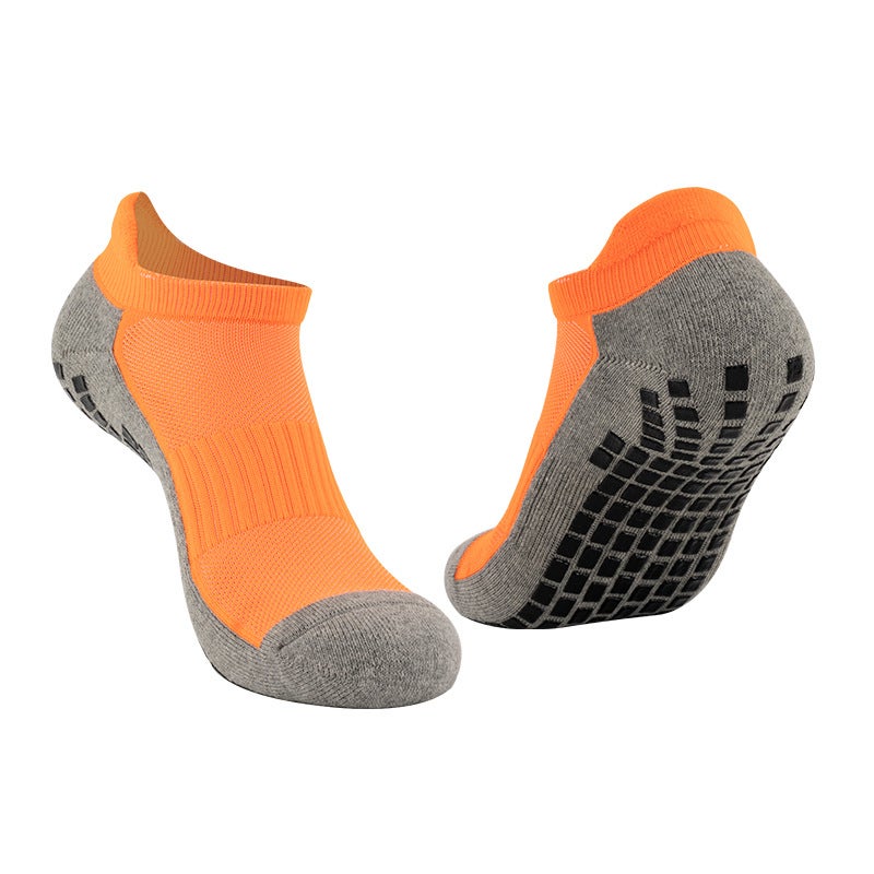 Generic Short-tube yoga socks mens and womens Terry black rubber bottom non-slip four-season breathable riding trampoline fitness floor sports boat Socks Orange - Image 1