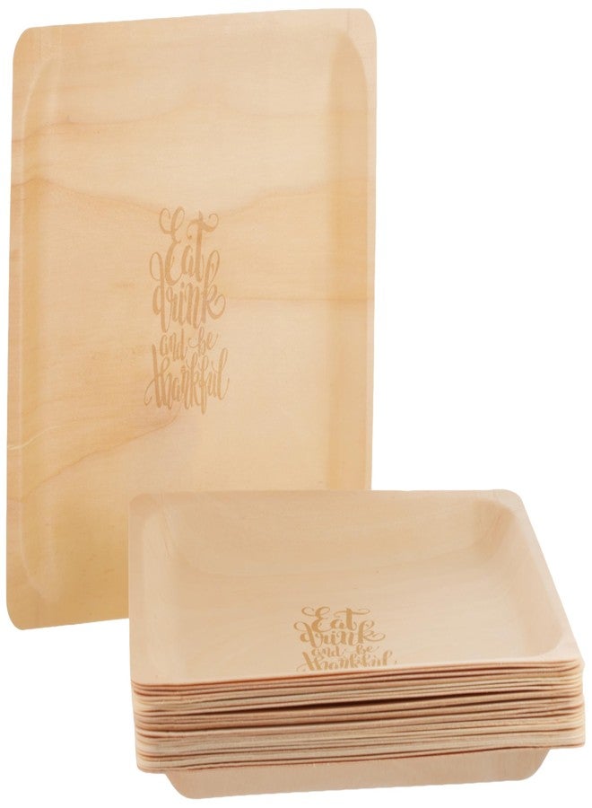 Perfect Stix - 10-Eat,Drink,be Thankful-Bulk 50 count 10" Disposable Wooden Plates with Thanksgiving Theme Print Eat, Drink, and be Thankful - Pack of 50ct - Image 1
