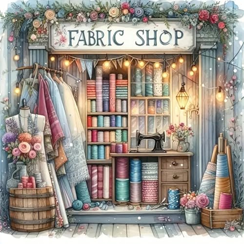 CHWGLFGG 5D Diamond Art Kits for Adults Beginners, Fabric Shop Diamond Painting Kits, DIY Full Round Drill Paint by Diamonds Dot Gem Art for Adults, Home Wall Decor 13.7X 13.7 Inch - Image 1