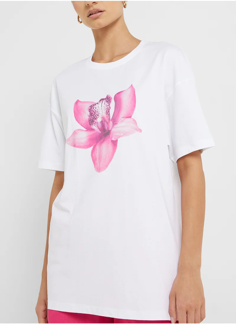 Ginger Crew Neck Oversize Flower Print T-Shirt