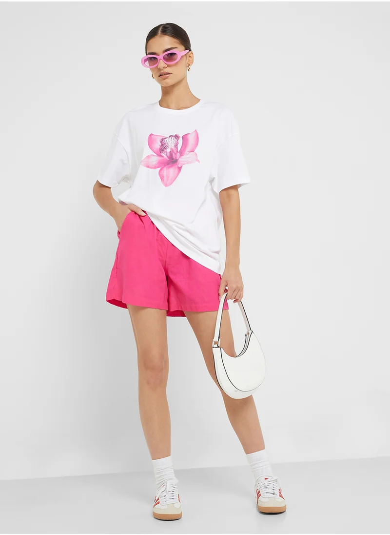 Ginger Crew Neck Oversize Flower Print T-Shirt