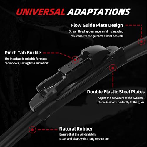 OTUAYAUTO Premium Windshield Wiper Blades - Replacement for Ford Taurus 11-18, Toyota Avalon 05-12 - Precision Fit, All-Weather Performance, Pinch Tab Front Window Wiper Blades - 26"+20" (Pack of 2) - Image 3