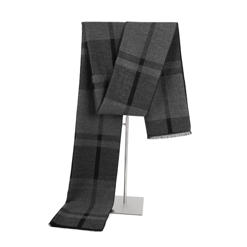 Mukidom Black Grey Scarf for Men Soft Plaid Tassel Mens Winter Scarf Warm Soft 73"Ã—12" Scarves Business Work Office Long Thick Cold Weather Scarves for Neck Cashmere Feel Bufandas Para Hombres 2026 - Image 1