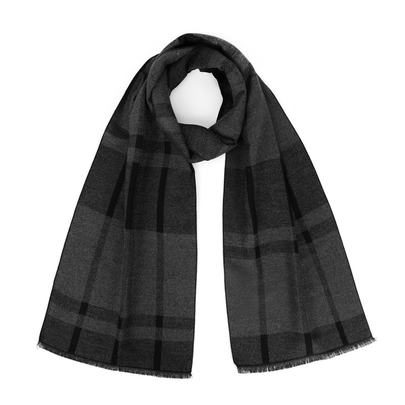 Mukidom Black Grey Scarf for Men Soft Plaid Tassel Mens Winter Scarf Warm Soft 73"Ã—12" Scarves Business Work Office Long Thick Cold Weather Scarves for Neck Cashmere Feel Bufandas Para Hombres 2026 - Image 3