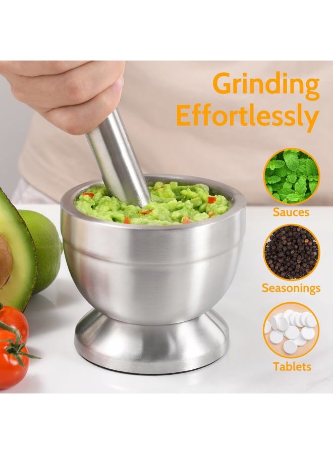 Sopito Mortar and Pestle, 18/8 Stainless Steel Spice Grinder Pill Crusher with Lid for Crushing Grinding Ergonomic Design with Anti Slip Base and Comfy Grip - Image 2