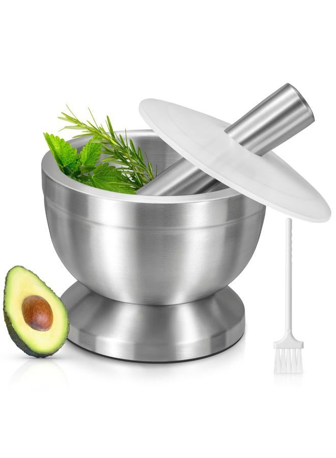 Sopito Mortar and Pestle, 18/8 Stainless Steel Spice Grinder Pill Crusher with Lid for Crushing Grinding Ergonomic Design with Anti Slip Base and Comfy Grip - Image 1