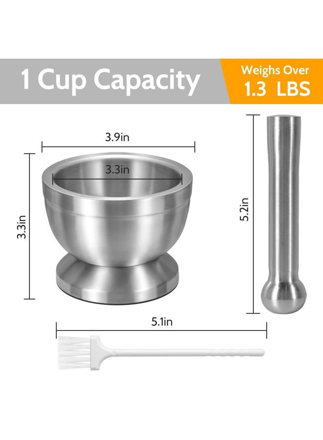 Sopito Mortar and Pestle, 18/8 Stainless Steel Spice Grinder Pill Crusher with Lid for Crushing Grinding Ergonomic Design with Anti Slip Base and Comfy Grip - Image 3