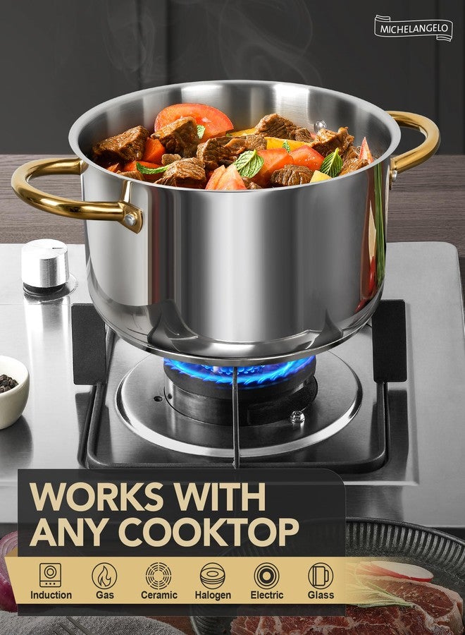 MICHELANGELO Stainless Steel Large Soup Pot With Lid - 10 Quart Stock Pot, Induction Compatible, Oven & Dishwasher Safe - Image 4