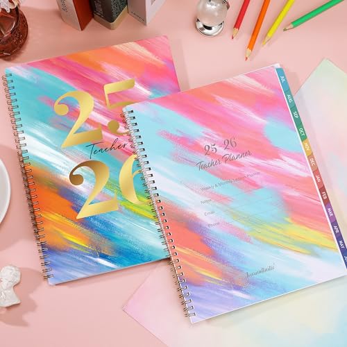 Journaltastic Teacher Planner 2025-2026 - 2025-2026 Weekly & Monthly Lesson Plan Book with Colorful Tabs, July 2025 - June 2026, 9" x 11", Academic Planner 2025-2026 with Twin-Wire Binding for Teachers - Watercolor - Image 2