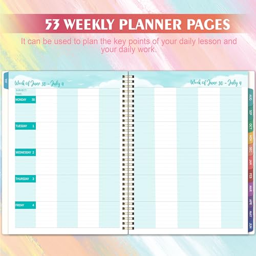 Journaltastic Teacher Planner 2025-2026 - 2025-2026 Weekly & Monthly Lesson Plan Book with Colorful Tabs, July 2025 - June 2026, 9" x 11", Academic Planner 2025-2026 with Twin-Wire Binding for Teachers - Watercolor - Image 4