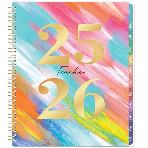 Journaltastic Teacher Planner 2025-2026 - 2025-2026 Weekly & Monthly Lesson Plan Book with Colorful Tabs, July 2025 - June 2026, 9" x 11", Academic Planner 2025-2026 with Twin-Wire Binding for Teachers - Watercolor - Image 1