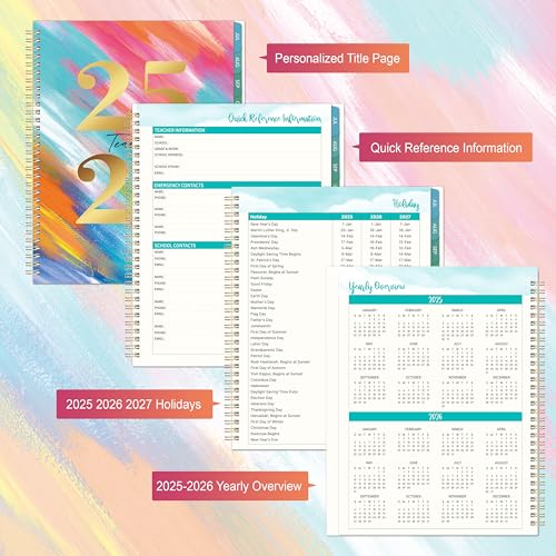 Journaltastic Teacher Planner 2025-2026 - 2025-2026 Weekly & Monthly Lesson Plan Book with Colorful Tabs, July 2025 - June 2026, 9" x 11", Academic Planner 2025-2026 with Twin-Wire Binding for Teachers - Watercolor - Image 5