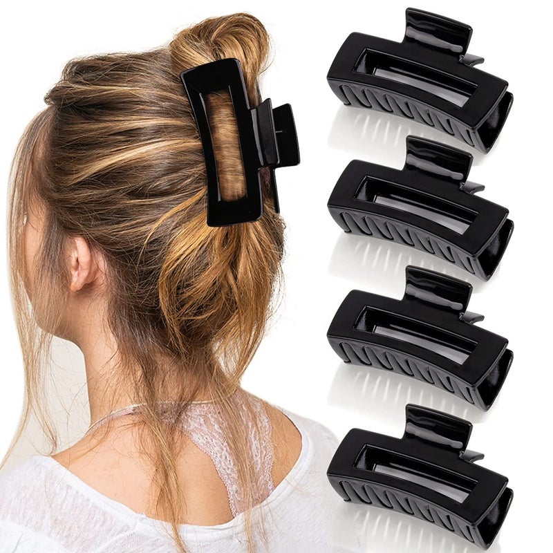 Canitor 4 PCS 41 Inch Black Hair Clips  Acrylic Rectangular Womens Barrettes Jaw Clips for Thick and Thin Hair Nonslip