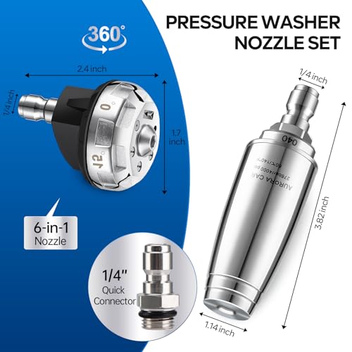 AURORA CAR Pressure Washer Nozzle, 4000 PSI Rotating Turbo Nozzle for Pressure Washer and 6-in-1 Quick Changeover Pressure Washer Nozzle, Power Washer Tips with 1/4 inch Quick Connect, 4.0 GPM 4.0 Orifice - Image 2