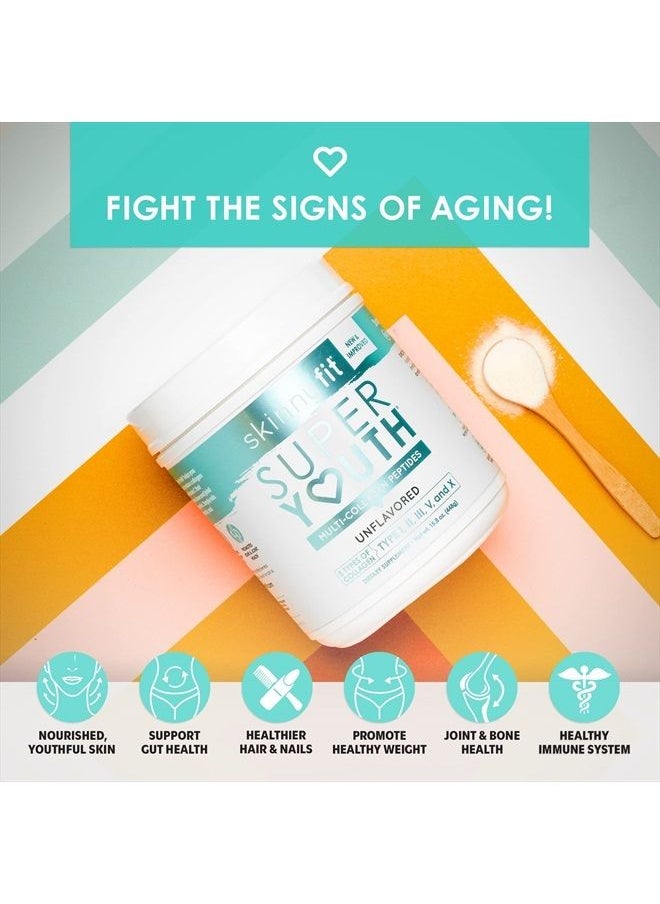 SkinnyFit - Super Youth Multi-Collagen Peptides Plus Apple Cider Vinegar, Hyaluronic Acid, & Vitamin C, Unflavored, Hair, Skin, Nail & Joint Support, Immunity, Healthy Metabolism, 28 Servings - Image 1