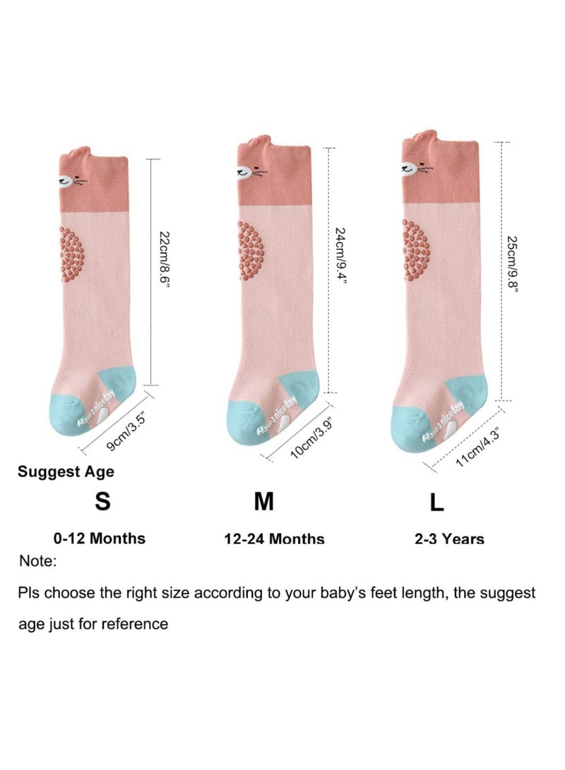 KASTWAVE Baby Non Slip Socks for Crawling Walking 3 Pairs Toddler Knee High Socks, Infant and Newborn Stockings for Newborn Toddler Boy Girl 6-12 Month - Image 3