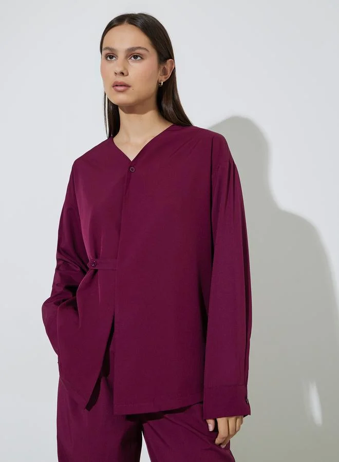 Styli Burgundy Wrap Front Shirt and Trousers Co-ords Set
