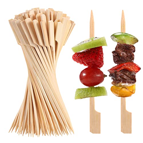 BBQStyle 200 PCS Bamboo Skewers for Appetizers, 4.7 Inch Toothpicks, Cocktail Picks for Drinks, Fruit Kababs, Sausage, Barbecue Snacks, Natural Wooden Paddle Skewer Mini Food Sticks, Charcuterie Accessories - Image 1