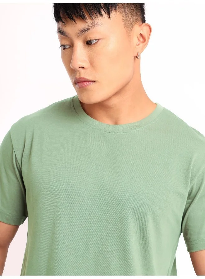 Beyoung Seafoam Green Plain T-shirt For Men