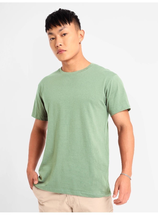 Beyoung Seafoam Green Plain T-shirt For Men - Image 5