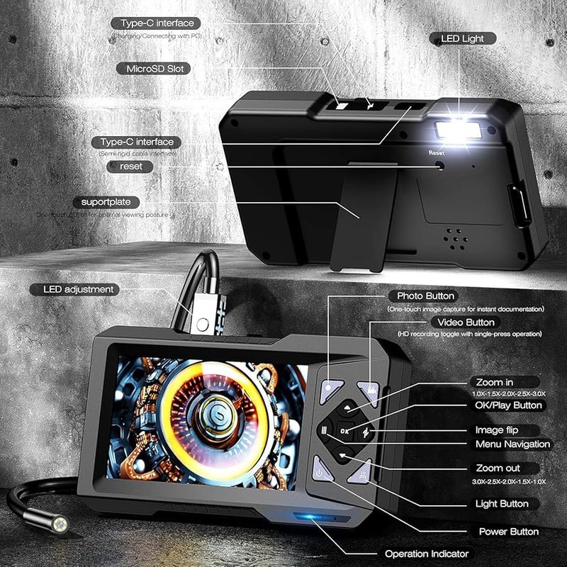 4.3 بوصة شاشة ملتوية 5 ميجابكسل كاميرا تفتيش مجاري التكييف مجموعة فني محترف - Image 4