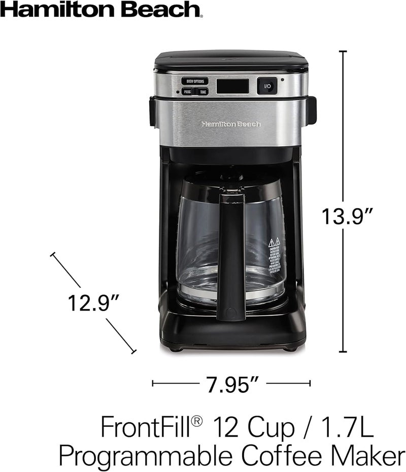 Hamilton Beach FrontFill® 12 Cup Programmable Coffee Maker, 1.7L Glass carafe, 950W, Wake up ready, 3 brewing options, Reusable mesh filter, Clean reminder, Auto shut off, 46310-ME - Image 3