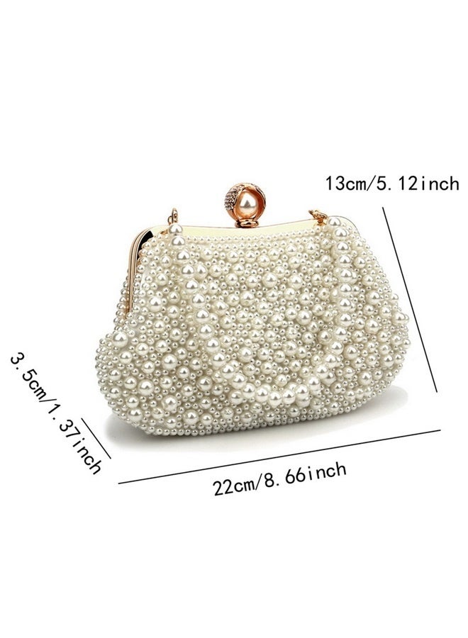Off white Pearl Clutch Purses for Women Wedding Bride Pearl Evening Bag Party Clutch Wallet Tote Handbag  - Image 2