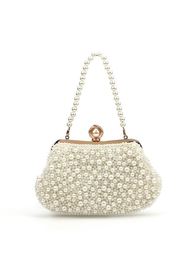 Off white Pearl Clutch Purses for Women Wedding Bride Pearl Evening Bag Party Clutch Wallet Tote Handbag  - Image 3