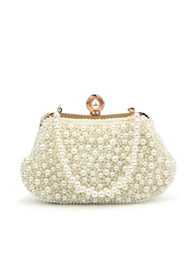 Off white Pearl Clutch Purses for Women Wedding Bride Pearl Evening Bag Party Clutch Wallet Tote Handbag  - Image 1