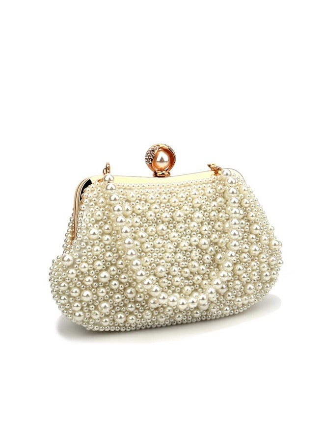 Off white Pearl Clutch Purses for Women Wedding Bride Pearl Evening Bag Party Clutch Wallet Tote Handbag  - Image 4