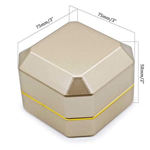 AVESON Luxury Ring Box, Square Velvet Wedding Ring Case Jewelry Gift Box with LED Light for Proposal Engagement Wedding, Gold - Image 2