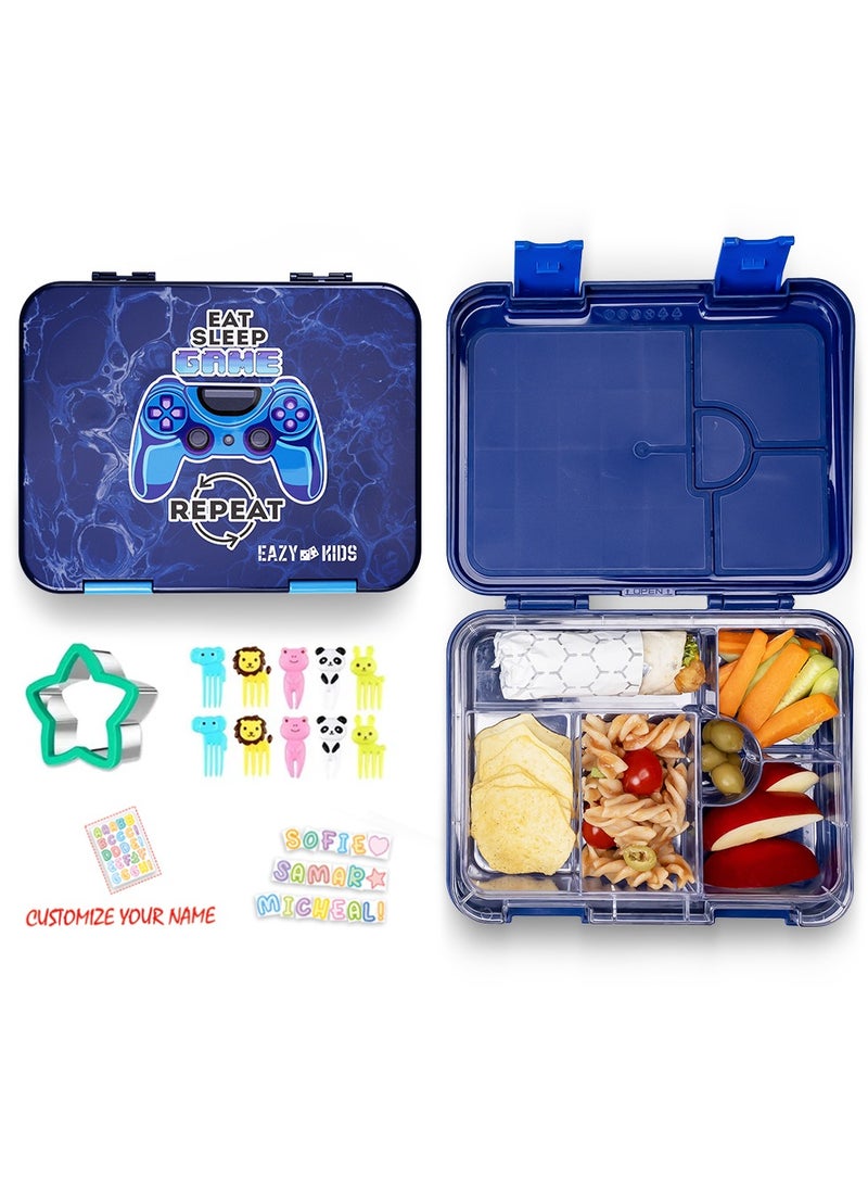Eazy Kids 5/4 Convertible Bento Lunch Box With Sandwich Cutter Set Eat Sleep Game  - Image 1