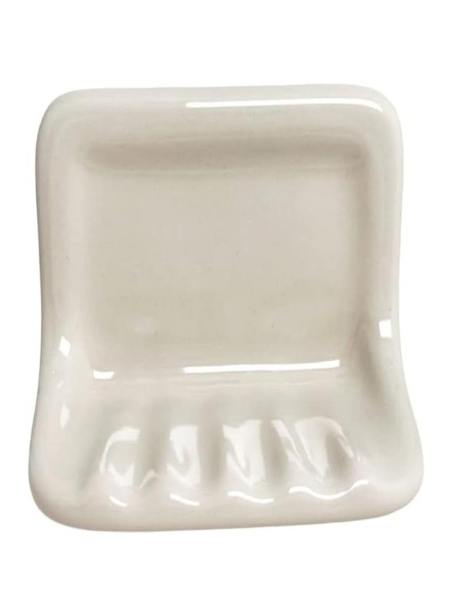 Tenedos Bone Almond Ceramic Soap Dish Holder for Bathroom Wall, Glazed Finish, Easy Tile Adhesion Install, Not for Flat Surface, Durable & Elegant - Image 1