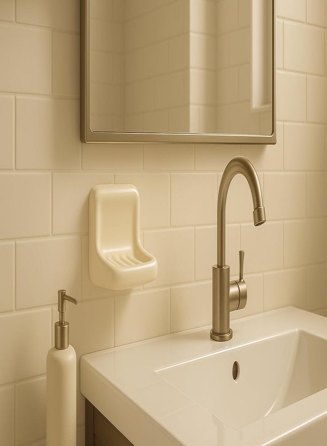 Tenedos Bone Almond Ceramic Soap Dish Holder for Bathroom Wall, Glazed Finish, Easy Tile Adhesion Install, Not for Flat Surface, Durable & Elegant - Image 2