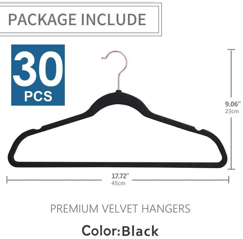 ZEPOLI - Velvet Hangers Non-Slip Velvet Hangers Premium Suit Hangers Ultra Thin Space Saving 360 Degree Swivel Hook Clothes Hangers Velvet for Suits,Coats,Jackets (30 Pack, Black) - Image 2